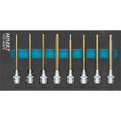 Image of Hazet 163 468/8 Screwdriver Socket Set, Square, 12.5 mm, 1/2 Inch, Torx Profile, Number of Tools: 8, 1 Piece, Tin Coated,
