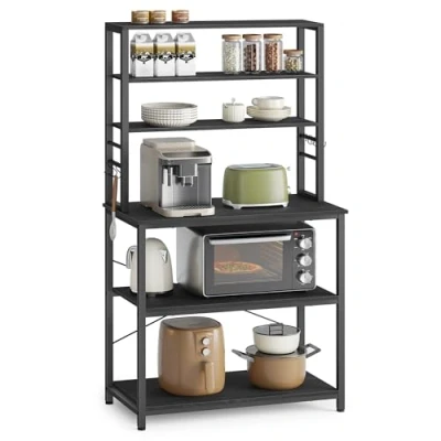 Image of VASAGLE Kitchen Storage Rack, Coffee Bar, Baker’s Total 6 Shelves and Hooks, for Microwave, Steel Frame, Industrial, 40 x 80 167 cm, Charcoal Grey Ink Black KKS019B22