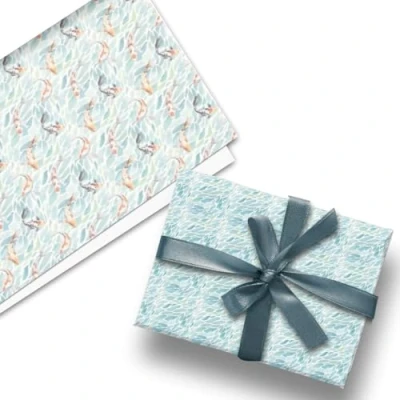 Image of Glick Luxury Flat Wrap, Three Sheets of Double Sided Fishy Wrapping Paper, Perfect for Gift Wrapping, Birthday Paper Koi Carp Fans, Turquoise