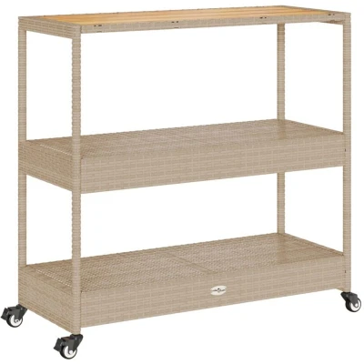 Image of vidaXL Bar Cart 3 Tier Beige Poly Rattan and Solid Wood Acacia