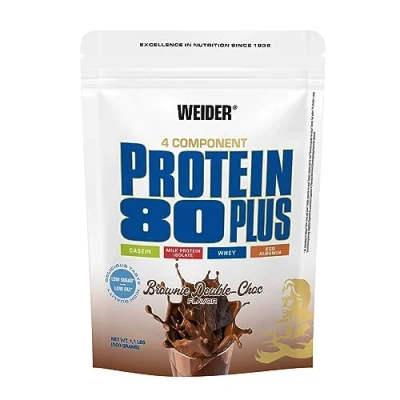 Image of Weider Protein 80 Plus (500g) Chocolate Flavor. Multi Source: Casein, Milk Isolate, Whey, Egg Albumin. Powder for Creamy Low Fat &amp; Sugar Shakes. Delicious Taste.