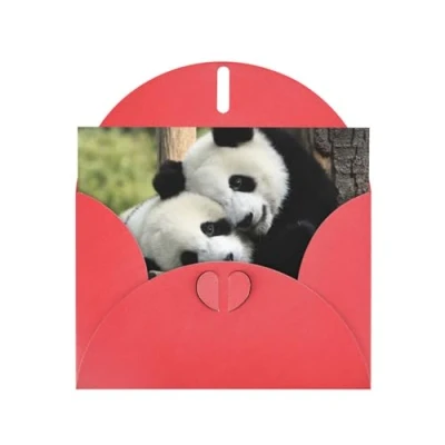 Image of Lovely Pandas Pearl Paper Holiday Greeting Card (Horizontal) Thank You Invitation Blank