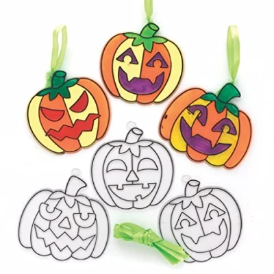 Image of Baker Ross FE751 Pumpkin Suncatcher Decorations Pack of 10, Suncatchers for Kids to Decorate and Display, Make Your Own Garden
