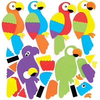 Image of Baker Ross FE118 Parrot Mix &amp; Match Magnet Kits Pack of 8, Magnets for Kids, Fridge Children, Make Your Own Craft Kit