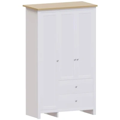 Image of Vida Designs Arlington Wardrobe 3 Door 2 Drawer Bedroom Furniture Clothes Rail Storage (White)