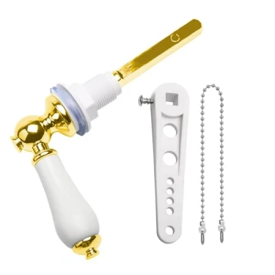 Image of Wenrecu Ceramic Toilet Flush Handle, Handle Replacement Universal Fit Cistern Chrome Plated Lever for Tank Lever(Golden)