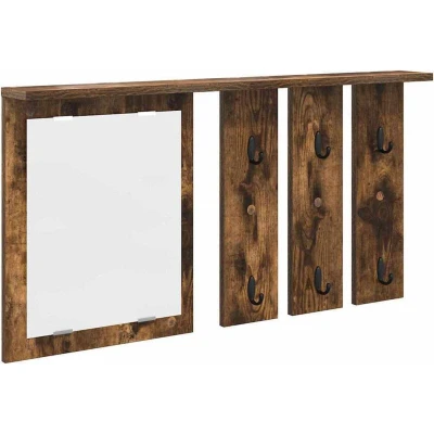 Image of Wall mounted Coat Rack with Shelf Mirror Smoked oak 85 x 10 45 cm Vidaxl