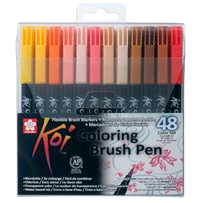 Image of SAKURA Koi Coloring Brush Pen Set of 48 Colors Markers for Writing, Drawing &amp; Journaling