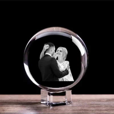 Image of Custom 3D crystal Photo Ball Personalised Laser Engraved with Photo, Customized Gifts for Him Her Birthday (with base, 2D 8 cm)