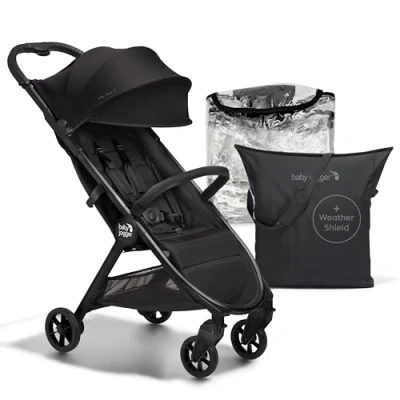 Image of Baby Jogger City Tour 2 Travel Stroller Ultra Lightweight, Foldable &amp; Compact Pushchair Buggy, Carry Bag, Weather Shield Belly Bar with Sustainable Fabrics Black