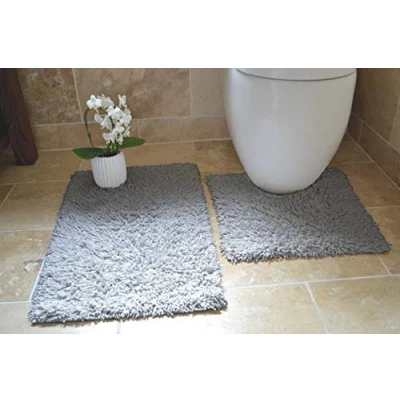 Image of Rapport &quot;Cotton Twist&quot; Bath and Pedestal Mat Set, Cotton, Silver, 80 x 50 2 cm