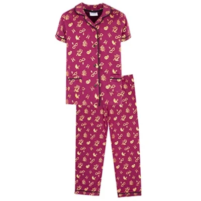 Image of Harry Potter Pyjama Set For Kids, Age 11/12 Short Sleeve Top &amp; Long Trousers 100% Cotton Official Merchandise Gryffindor Red
