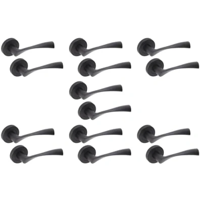 Image of HANDLEZONE® 7 Sets Zena Lever On Round Rose Door Handles, Internal Passage Latch Handles Black Matt
