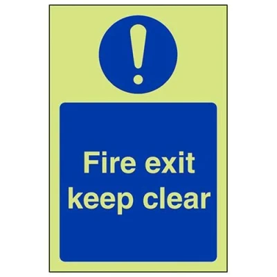 Image of V Safety Glow In The Dark Fire Exit Keep Clear Sign Portrait 100mm x 150mm Rigid Plastic