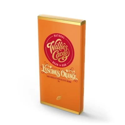 Image of Willie&#039;s Cacao Luscious Orange, 65% Dark chocolate with orange bar 26g x 30 Vegan Artisan Bean to