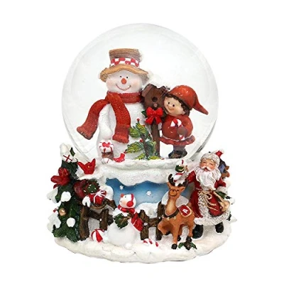 Image of Dekohelden24 Snow globe snowman with child on elaborately decorated base, musical mechanism, melody: White Christmas, dimensions (L x W H): 12.5 12 14.5 cm, ball diameter 10 cm