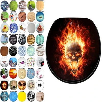 Image of Sanilo Soft Close Toilet Seat, Wide Choice of New Seats, Stable Hinges, Easy to Mount (Skull in Flames)