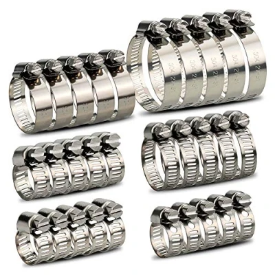 Image of InduSKY 30Pcs Hose Clips 6 51mm Range Adjustable, 304 Stainless Steel Jubilee Assorted Clamps Pipe Kit (6 12mm, 10 16mm, 13 19mm, 16 25mm, 21 38mm, 27 51mm, Sizes)