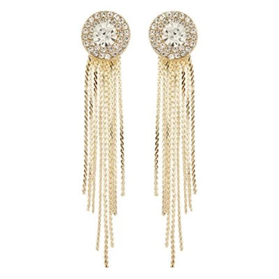 Image of Clip On Earrings Gold Plated With Linked Strands And Crystals Carol G