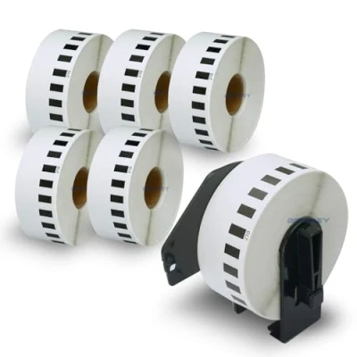 Image of BETCKEY 6 Rolls DK 22210 Labels with ONLY 1 Reusable Label Holders, 29mm x 30.48m, Continuous Length Paper Using for Ql Printers