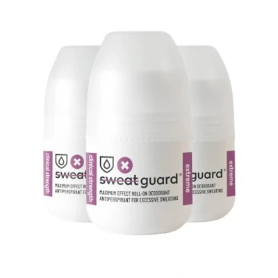 Image of Sweat GUARD® Extreme Antiperspirant 3 x 50ml Roll On. Coconut Scented, Anti Deodorant For Underarm Controls Excessive Sweating &amp; Odour. Maximum Effect Hyperhidrosis Treatment Armpit.
