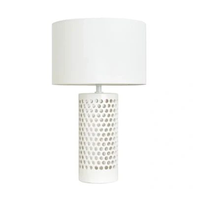 Image of LITECRAFT Table Lamp Pierced Ceramic E14 Base with Fabric Drum Shade White