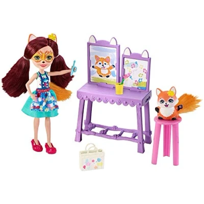 Image of Enchantimals GBX03 Art Studio Playset with Easel and Accessories Felicity Fox Doll Flick Animal Figure, Multicoloured, 6 Inch