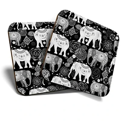 Image of 2 x Square Coasters Beautiful Indian Elephant Animals Cork Backed Home Kitchen Accessory Tea Coffee Mug Mat #41087