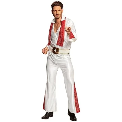 Image of Boland 10107079 BOL83526 83526 Elvis Rock &#039;N Roll Star Adult Costume White/Red M, M (50/52)
