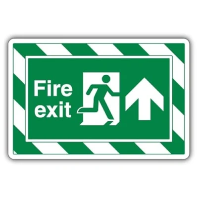 Image of V Safety Fire Exit Arrow Up ExtraViz 350 x 250 mm Face Adhesive Window Sticker Sign
