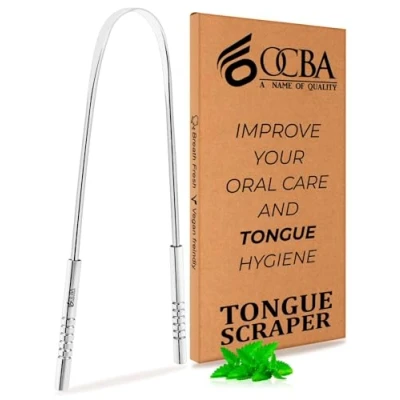 Image of OCBA Tongue Scraper for Oral Health Natural Silver Cleaner Rustproof Use After Toothbrush Fresh Breath Stainless Steel (1 Pack)