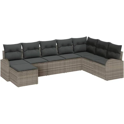 Image of vidaXL 8 Piece Garden Sofa Set with Cushions Grey Poly Rattan