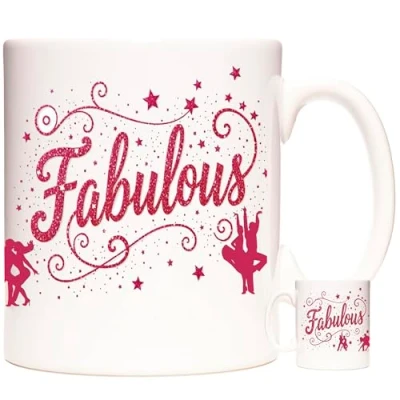 Image of KAZMUGZ Fabulous Mug. Gift for Fans of Strictly Come Dancing. 11oz Ceramic Mug, Dishwasher and Microwave Safe. Pink Handle Rim