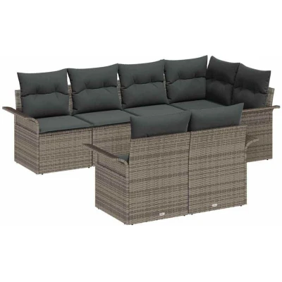 Image of vidaXL 7 Piece Garden Sofa Set with Cushions Grey Poly Rattan