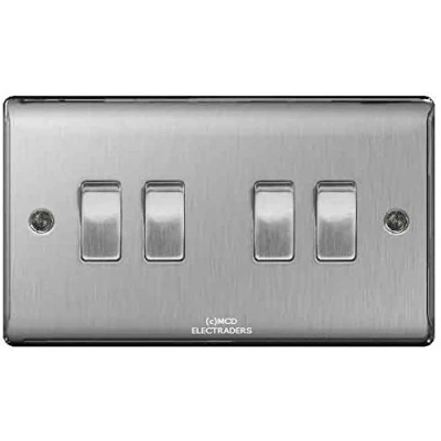 Image of BG Nexus NBS Range Brushed Steel Switches &amp; Sockets Full of Matching Items (4 Gang, 2 Way Light Switch)