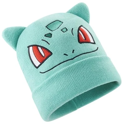 Image of Pokemon Beanie Hat for Kids Warm Cosy Knitted Winter Hats One Size Anime Gifts (Teal Bulbasaur)