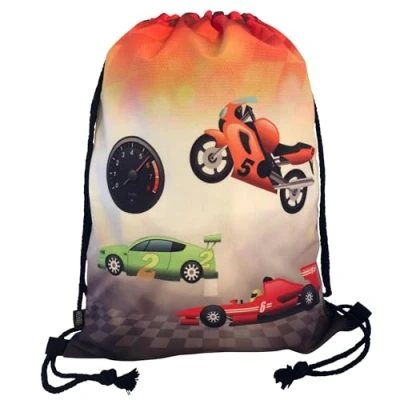 Image of HECKBO kids racing cars gym drawstring bag 40x32cm 12.6&quot; x 15.8&quot; string kindergarten daycare crèche school football children girl boy backpack, sports bag, fabric