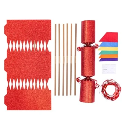 Image of evelay Make Your Own Christmas Cracker Kit Crackers Hats Snaps Jokes Party Favours 6 Pieces (Red Glitter)