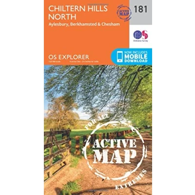 Image of Chiltern Hills North Map Weatherproof Aylesbury, Berkhamsted &amp; Chesham Ordnance Survey OS Explorer Active 181 England Walks Hiking Maps Adventure