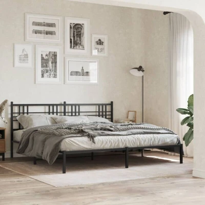 Image of Metal Bed Frame without Mattress with Headboard Black 193x203cm Vidaxl