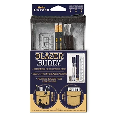 Image of Helix Oxford Blazer Buddy Essential Stationery Set with Compact Clear Pencil Case Fits in School Pocket 981805