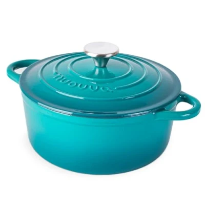 Image of Cast Iron Dutch Oven with Lid Non Stick Ovenproof Enamelled Casserole Pot Sturdy Cookware Teal, 3.1 Quart, 22cm by Nuovva