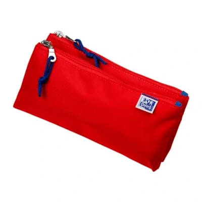 Image of Oxford Girls Boys Pencil Case Double Compartment 2 Pockets Durable Red