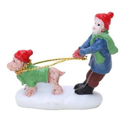 Image of Toyland® Mini Resin Christmas Collectible Ornament Village Scene Accessories Xmas Figures (Child Dog Walker 1.5 x 2.5 Inch)