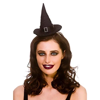 Image of Wicked Costumes Adult Unisex Black Deluxe Satin Witches Hat on Headband Halloween Fancy Dress Accessory