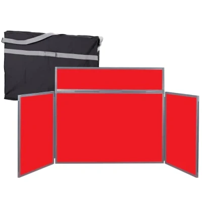 Image of Wonderwall Tabletop Folding Exhibition 3 Panel Display Kit with Clip on Header &amp; Bag 11 Colours for Schools, Exhibitions, Offices, Venues (Red Grey Frame)