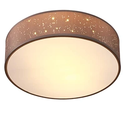 Image of MONZANA® 30cm Round Fabric Ceiling Light Starry Sky Perforated Material Circular Lamp Shade 1xE27 40 Watt Socket Bedroom Lounge Childrens Room Office Taupe