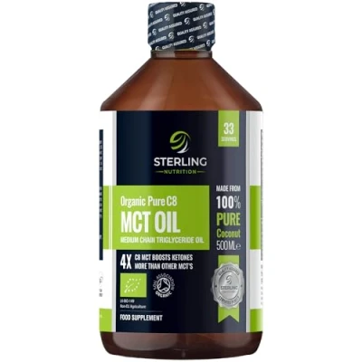 Image of Organic Pure C8 MCT Oil 100% Coconut Boosts Ketones 3X More Than Other MCTs for Keto Diet &amp; Bulletproof Coffee Vegan Friendly 500ml Made by Sterling Nutritionn