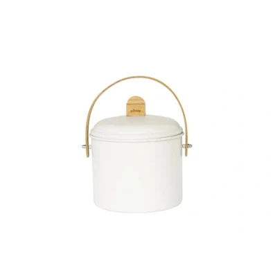 Image of Pebbly Cream Compost Bin 3.5 Litre Metal Bamboo and Charcoal Filter