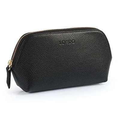 Image of Londo Genuine Leather Makeup Bag Cosmetic Pouch Travel Organizer Toiletry Clutch (Black)